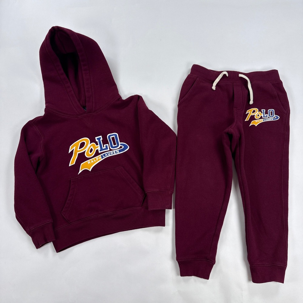 Polo Ralph Lauren Boys Size 6 Tracksuit Set Maroon Hoodie Joggers Sweatpants 2Pc
